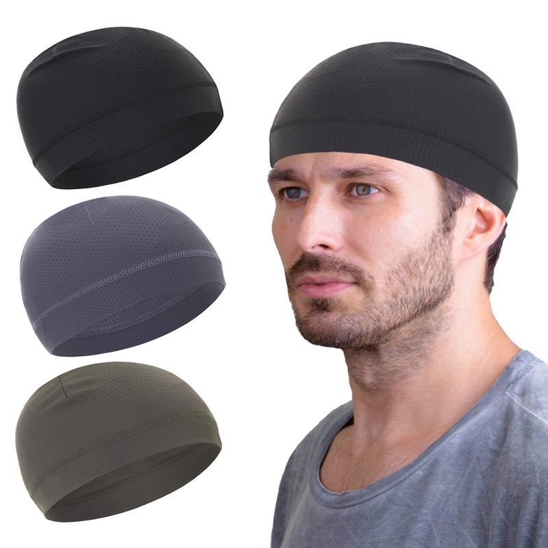 WSHSTS Mesh Dry-Fit Helmet Liner for Men Women,Cooling Skull Cap Moisture Wicking Breathable Summer Head Beanie (Black,Grey,Olive Green) - Image 1