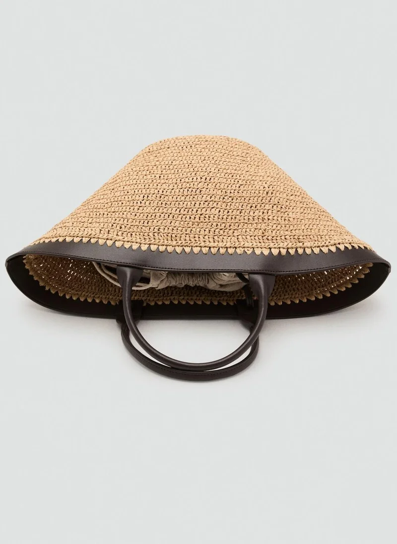 MANGO Large natural fibre bag with double handle