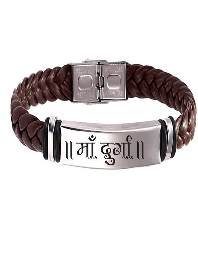 M Men Style Maa Durga Braided Leather Weave Bracelets for Mens Women Magnetic Lock Clasp Genuine Bracelet Wristband Vintage Cuff Jewelry Friendship Couple SBr2024246 - Image 1