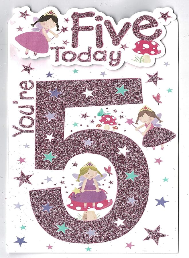 5th Birthday Card 'Five Today' Girls 5th Birthday Card