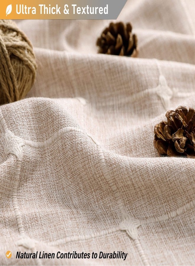 BTTN ستارة حمام طويلة جدًا من BTTN - طقم ستارة حمام من قماش الكتان السميك بنمط بوهيمي بطول 72 × 84 بوصة مع خطافات بلاستيكية، ستائر حمام طويلة من قماش المكرمية بنمط ريفي فرنسي أنيق للحمام، لون بني فاتح/رمادي داكن - Image 2