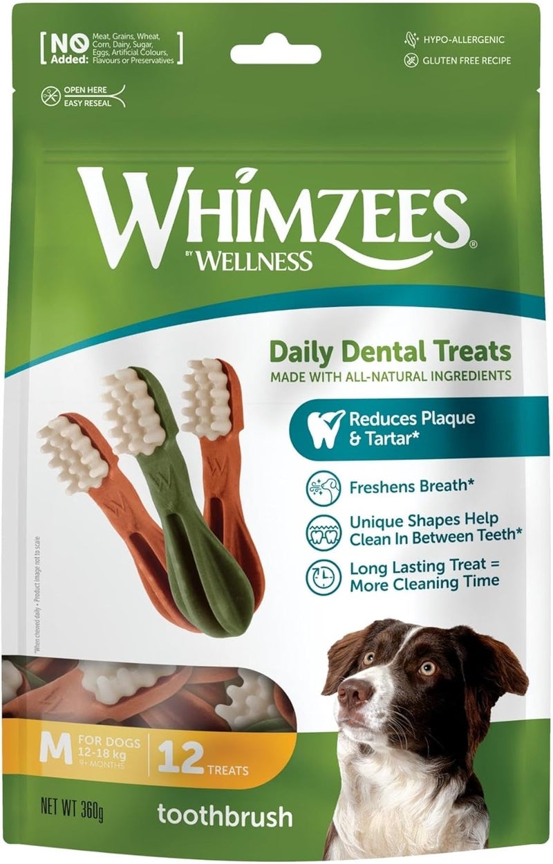 WHIMZEES Field test upgraded craftsmanship Dog Toothbrush Dental Treats 12pc Medium 360g Storage burden minimized build - Image 1