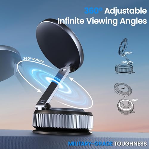BEEGROW Magnetic Car Phone Holder for Magsafe Alloy 360 Folding Cell Car Phone Mount with Ultra Stable Suction Cup and Reusable Gel Dashboard Windshield Stand for iPhone 1712 Android Pixel Samsung - Image 3