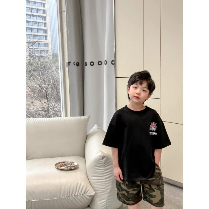 Boys T-Shirt Short-Sleeved Cotton 2024 Style Middle And Large Children'S Clothes Fashionable Handsome Children'S Street Top Summer Clothes - Image 1