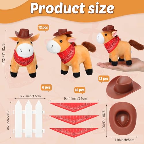 VercanMonth 42 Pcs Mini Stuffed Horses Animal 4 Inch Mini Plush Animal with Tiny Cowboy Hats and Bandana DIY Crafts for Dollhouse for Horse Year Adopt a Horse Theme First Rodeo Birthday PartyDark ColorElegant - Image 5