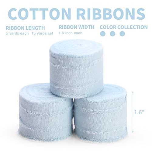 Keypan Blue Ribbon 1-1/2 x 15 Yards Handmade Cotton Frayed Fringe Fabric Ribbons for Crafts Flower Bouquets Wedding Baby Shower Home DIY Decor - Image 2
