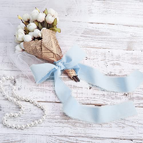 Keypan Blue Ribbon 1-1/2 x 15 Yards Handmade Cotton Frayed Fringe Fabric Ribbons for Crafts Flower Bouquets Wedding Baby Shower Home DIY Decor - Image 3