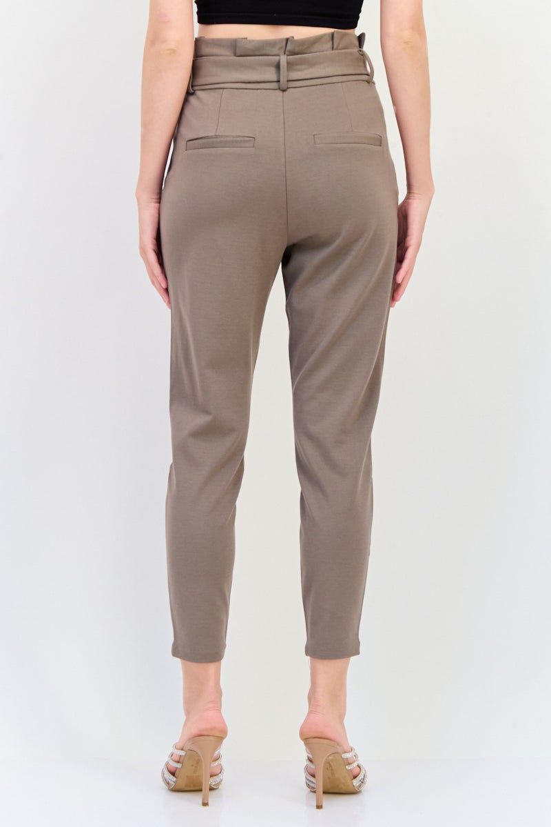 VERO MODA Women Regular Fit Solid Straight Leg 30 Inseam Belted Pants, Tan - Image 4
