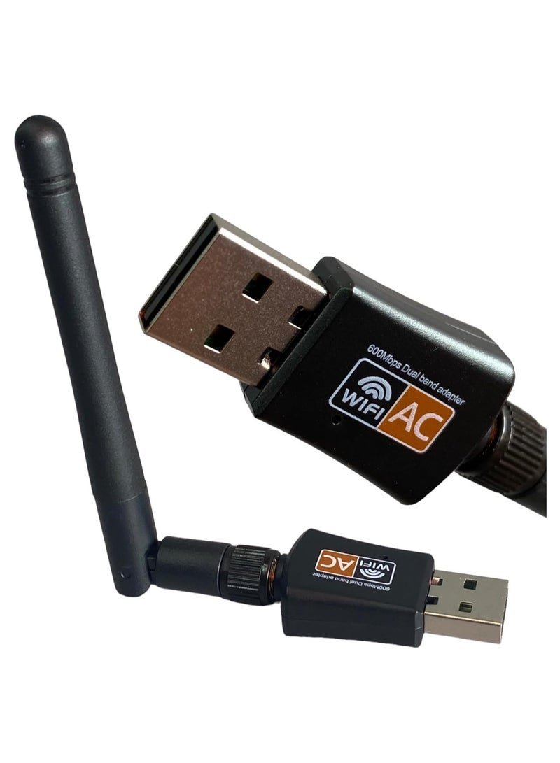 600Mbps Dual Band Internet USB WiFi Adapter for Desktop PC 2.4/5GHz, Laptop Wireless Receiver Network Dongle with Antenna - Image 1