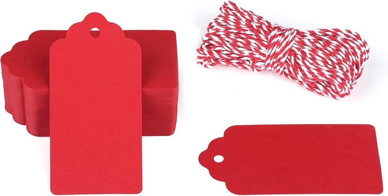 g2plus 100PCS Red Gift Tags with String, 2'' x 4'' Blank Paper Gift Tags with Twine for Gift Wrapping, Arts & Crafts, Wedding, Christmas, Thanksgiving, Valentine's Day - Image 1