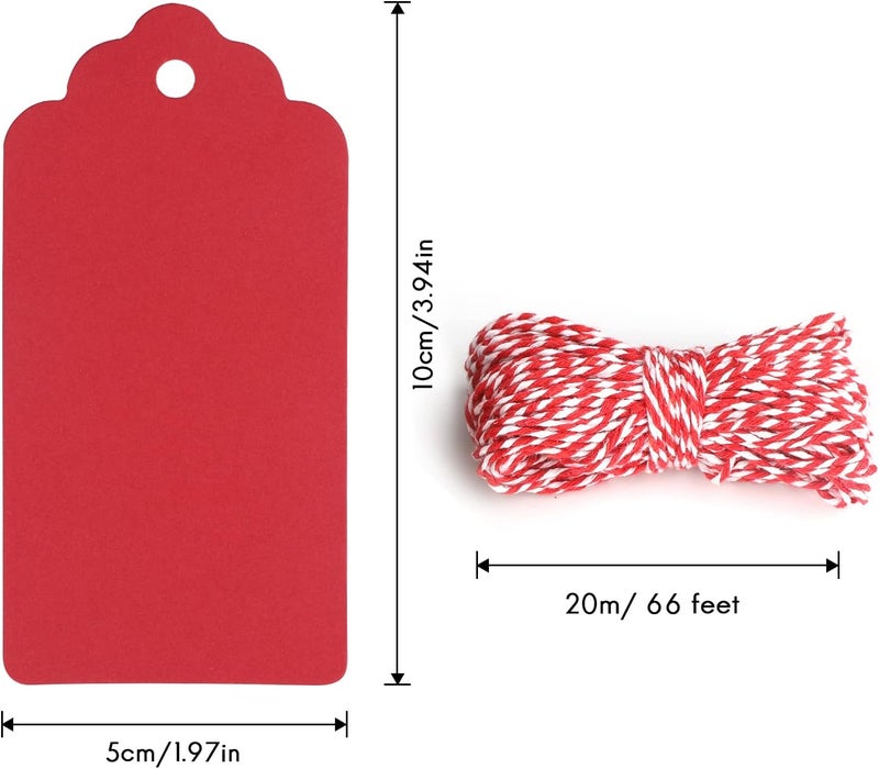 g2plus 100PCS Red Gift Tags with String, 2'' x 4'' Blank Paper Gift Tags with Twine for Gift Wrapping, Arts & Crafts, Wedding, Christmas, Thanksgiving, Valentine's Day - Image 2