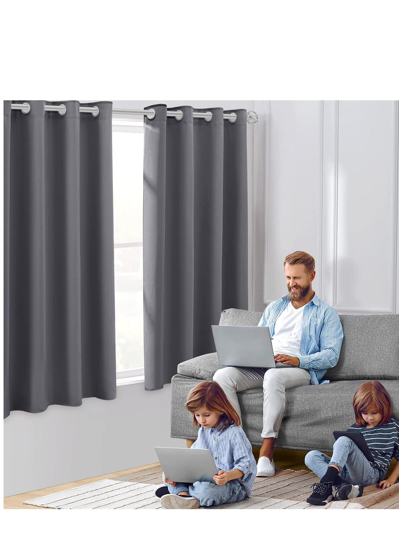 Umeema Blackout Window and Door Curtains for Bedroom, Living room with Grommet Top (Width 150cm and Length 270cm) Two pieces set. (Dark Grey)  - Image 3