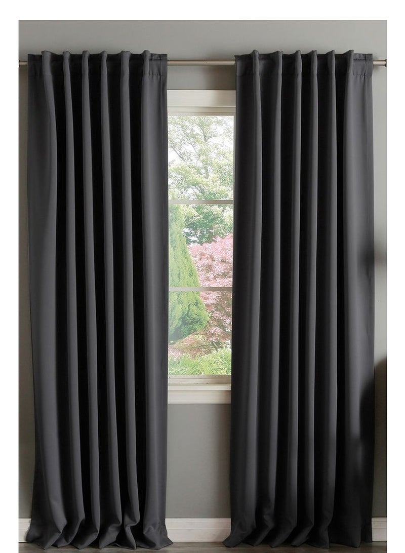 Umeema Blackout Window and Door Curtains for Bedroom, Living room with Grommet Top (Width 150cm and Length 270cm) Two pieces set. (Dark Grey)  - Image 1