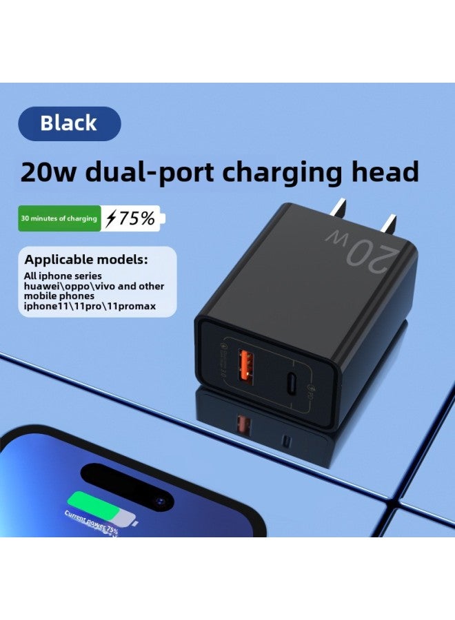 3C Certified 20W Fast Charging PD USB Multi-interface Charging Head For Apple Huawei Xiaomi Mobile Phone Charger-Color:20W PD + USB "black]  - Image 1