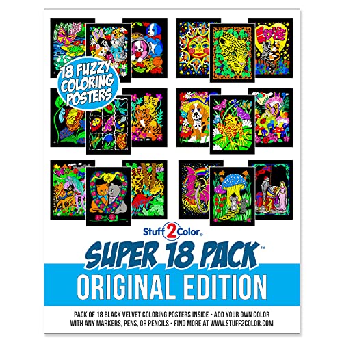 Stuff2Color Super Pack of 18 Fuzzy Velvet Coloring Posters (Original Edition) - Great for Family Time Coloring, Arts, Crafts, Travel, School, Care Facilities [All Ages Fun: Girls, Boys, Adults, Kids] (1 Pack) - Image 1