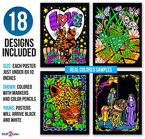 Stuff2Color Super Pack of 18 Fuzzy Velvet Coloring Posters (Original Edition) - Great for Family Time Coloring, Arts, Crafts, Travel, School, Care Facilities [All Ages Fun: Girls, Boys, Adults, Kids] (1 Pack) - Image 2
