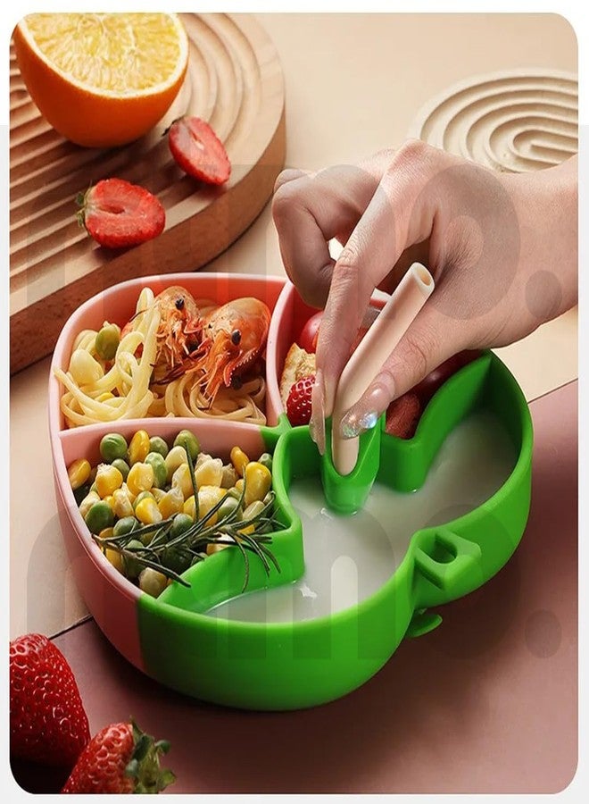 Ritmo طقم أدوات مائدة سيليكون للأطفال من ريتومو، يتضمن أطباقًا وشوكة وملعقة، بالإضافة إلى أدوات مائدة مخصصة لإطعام الأطفال الصغار (لون وردي فراولة). - Image 4