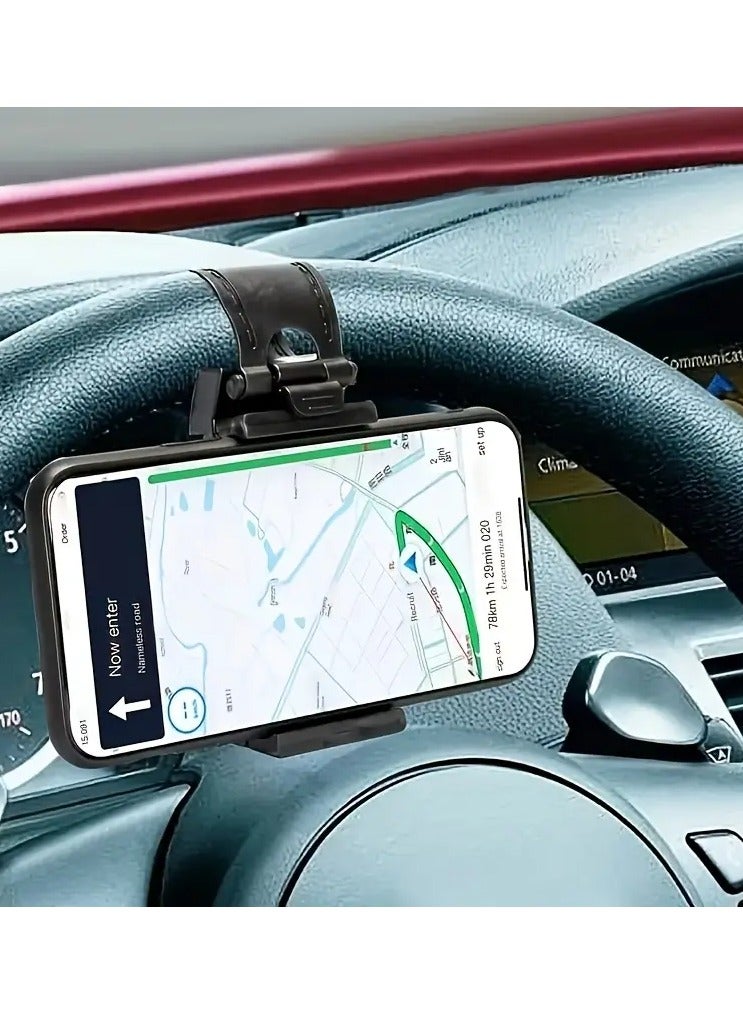 Universal Car Phone Holder – Plastic Steering Wheel Mount & Bike Clip, Durable Mobile Phone Stand, Easy to Use, Black - Image 1