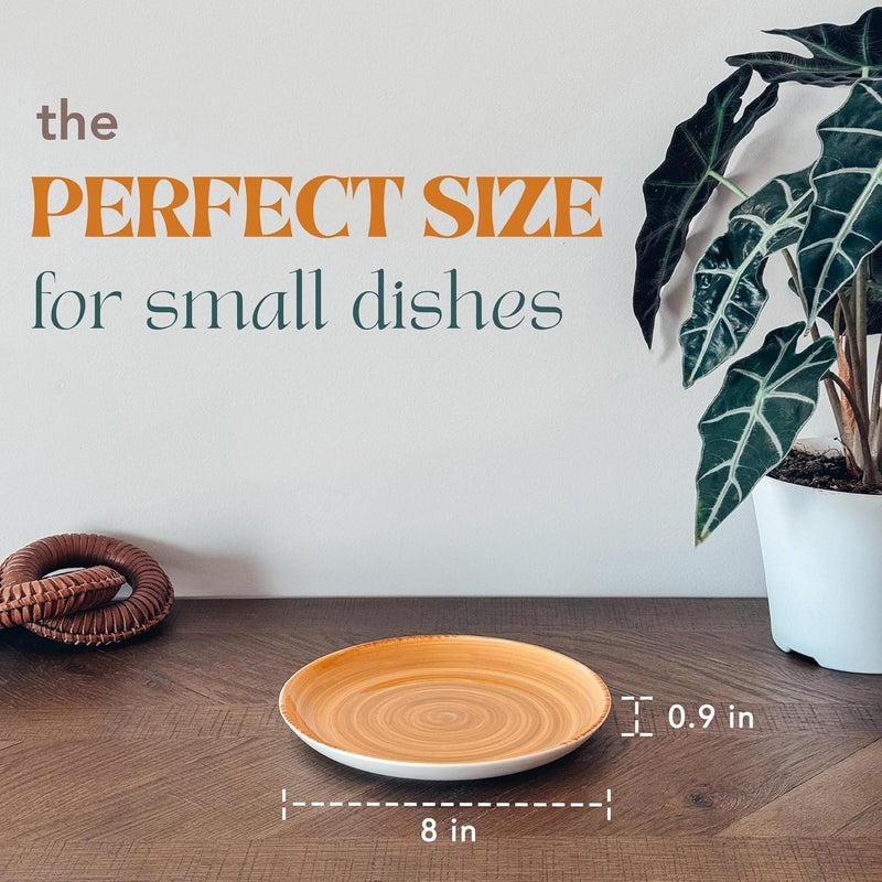 Mora طقم أطباق سلطة مورا سيراميك هليكس سويرل 6 قطع 8 بوصة طبق بورسلين للمطبخ للعشاء الصغير الغداء المقبلات الحلوى إلخ آمن في غسالة الصحون والميكروويف والفريزر والفرن بألوان الأرض - Image 2