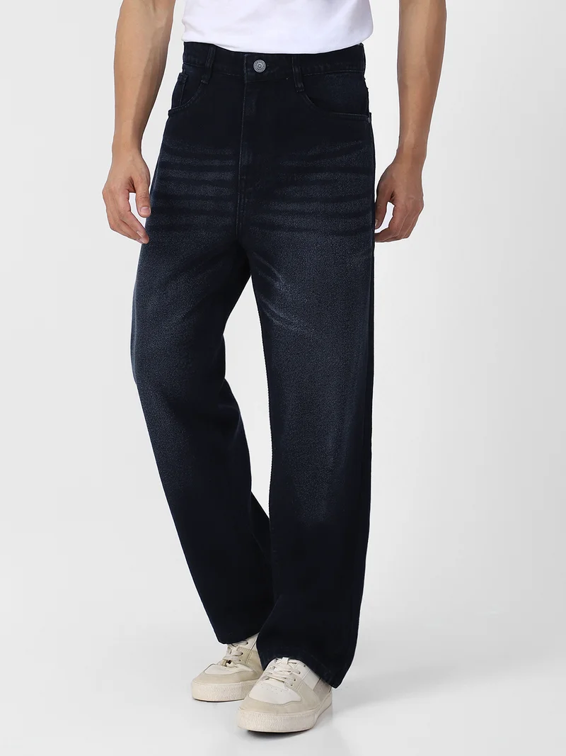 Urbano Fashion Men's Black Loose Baggy Fit Washed Jeans Non-Stretchable