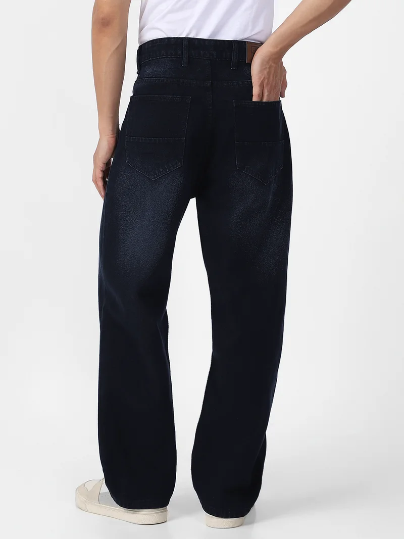 Urbano Fashion  Urbano Fashion Men's Black Loose Baggy Fit Washed Jeans Non-Stretchable  | Best Price UAE