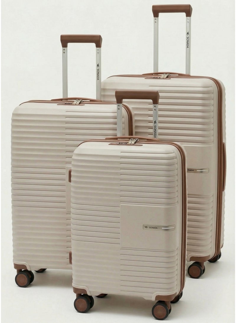 سونادا طقم حقائب سفر 3 قطع - بولي بروبيلين غير قابل للكسر، قفل TSA، عجلات مزدوجة صامتة 360 درجة وقابلة للتوسيع - Image 1
