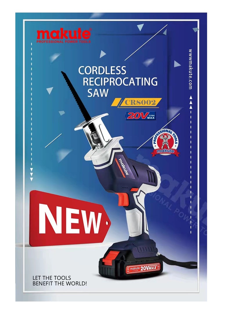 makute Cordless Reciprocating Saw Versatile, High-Speed Cutting Tool with Dual Lithium-Ion Batteries 20V, 3000spm/min- CRS002  - Image 5