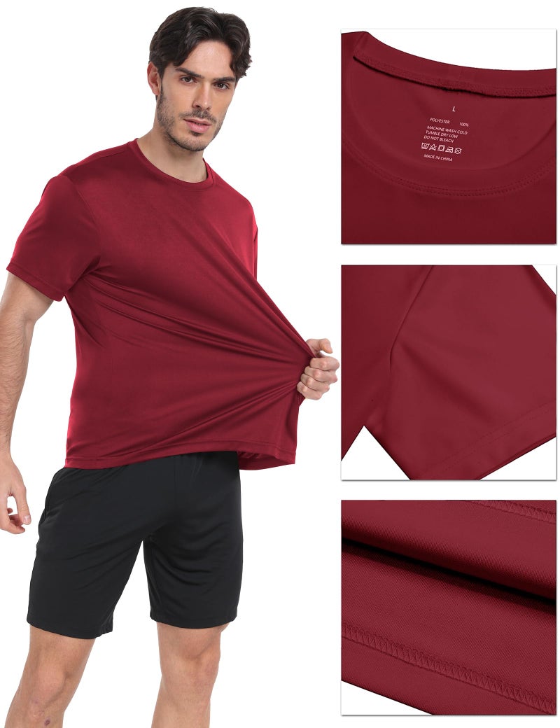HovSiyla 5 Pack Workout Shirts for Men Athletic Running Gym Quick Dry Short Sleeve Performance Moisture Wicking T Shirt Black/Navy Blue/Azure/Burgundy/Army Green-S - Image 3