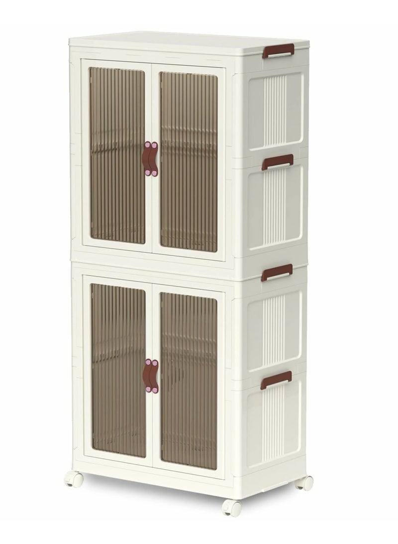 راكسوم صندوق تخزين قابل للطي بطبقة مزدوجة، منظم تخزين مزدوج كبير للغاية، صناديق قابلة للتكديس مع أغطية وعجلات، ألعاب وكتب ووجبات خفيفة للملابس، حاوية قابلة للطي للمنزل والمكتب والسيارة الخارجية - Image 1