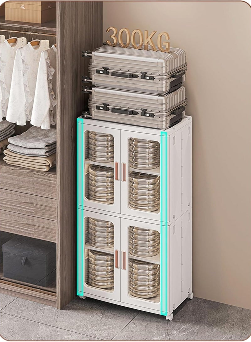 راكسوم صندوق تخزين قابل للطي بطبقة مزدوجة، منظم تخزين مزدوج كبير للغاية، صناديق قابلة للتكديس مع أغطية وعجلات، ألعاب وكتب ووجبات خفيفة للملابس، حاوية قابلة للطي للمنزل والمكتب والسيارة الخارجية - Image 2