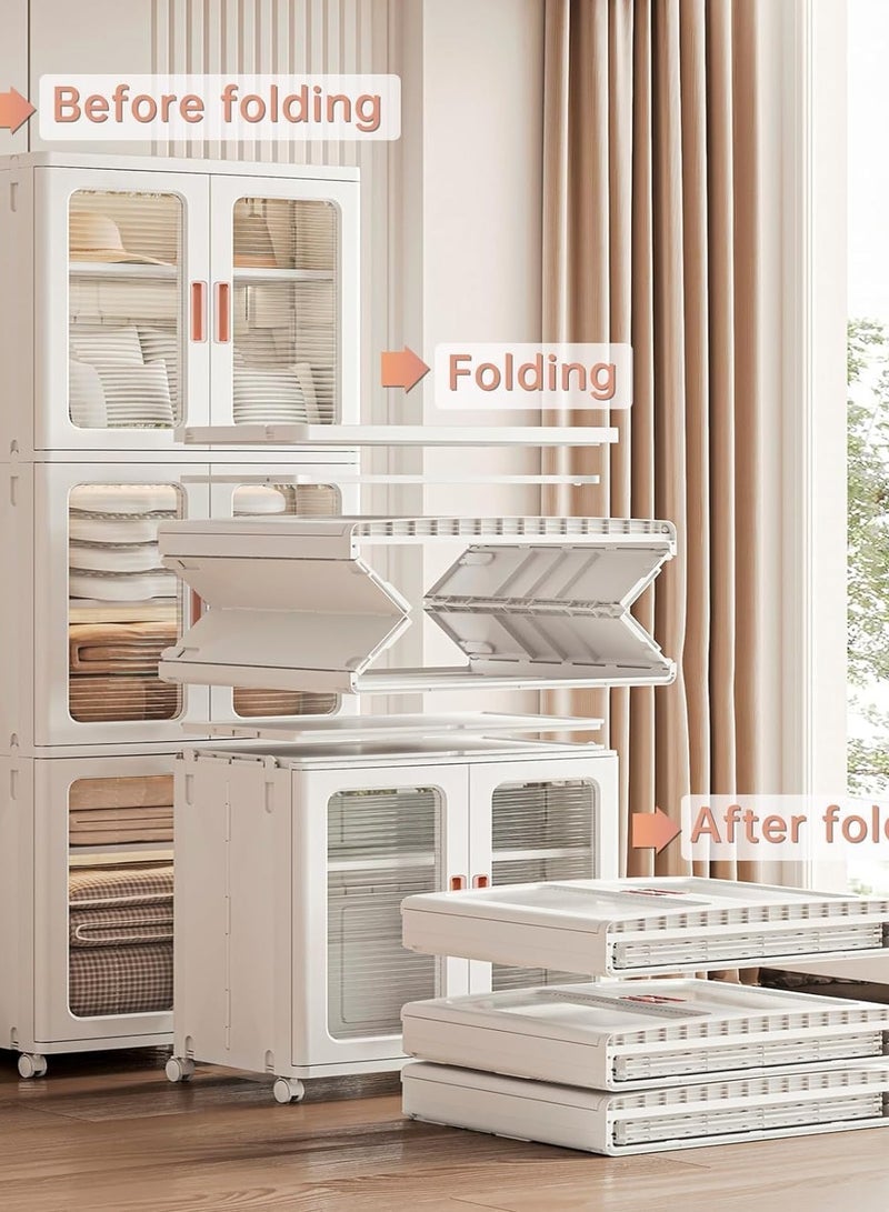 راكسوم صندوق تخزين قابل للطي بطبقة مزدوجة، منظم تخزين مزدوج كبير للغاية، صناديق قابلة للتكديس مع أغطية وعجلات، ألعاب وكتب ووجبات خفيفة للملابس، حاوية قابلة للطي للمنزل والمكتب والسيارة الخارجية - Image 3