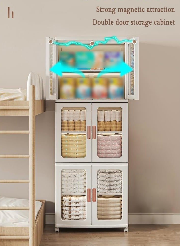 راكسوم صندوق تخزين قابل للطي بطبقة مزدوجة، منظم تخزين مزدوج كبير للغاية، صناديق قابلة للتكديس مع أغطية وعجلات، ألعاب وكتب ووجبات خفيفة للملابس، حاوية قابلة للطي للمنزل والمكتب والسيارة الخارجية - Image 4