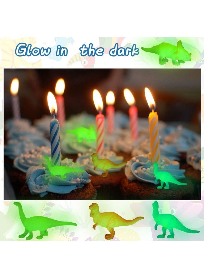 Skylety Mini Dinosaurs Toys 12 Pcs Glow In Dark Dino Figures Colorful Dinosaur Party Favors Realistic Dinosaur Cupcake Toppers Glowing Party Dinosaur Decorations For Birthday Party Goody Bag Pinata Egg Filler  - Image 5