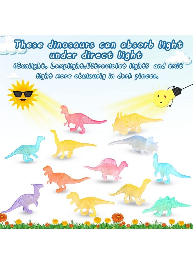Skylety Mini Dinosaurs Toys 12 Pcs Glow In Dark Dino Figures Colorful Dinosaur Party Favors Realistic Dinosaur Cupcake Toppers Glowing Party Dinosaur Decorations For Birthday Party Goody Bag Pinata Egg Filler  - Image 4