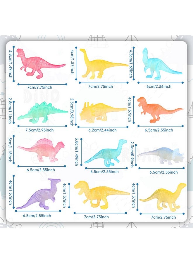 Skylety Mini Dinosaurs Toys 12 Pcs Glow In Dark Dino Figures Colorful Dinosaur Party Favors Realistic Dinosaur Cupcake Toppers Glowing Party Dinosaur Decorations For Birthday Party Goody Bag Pinata Egg Filler  - Image 3