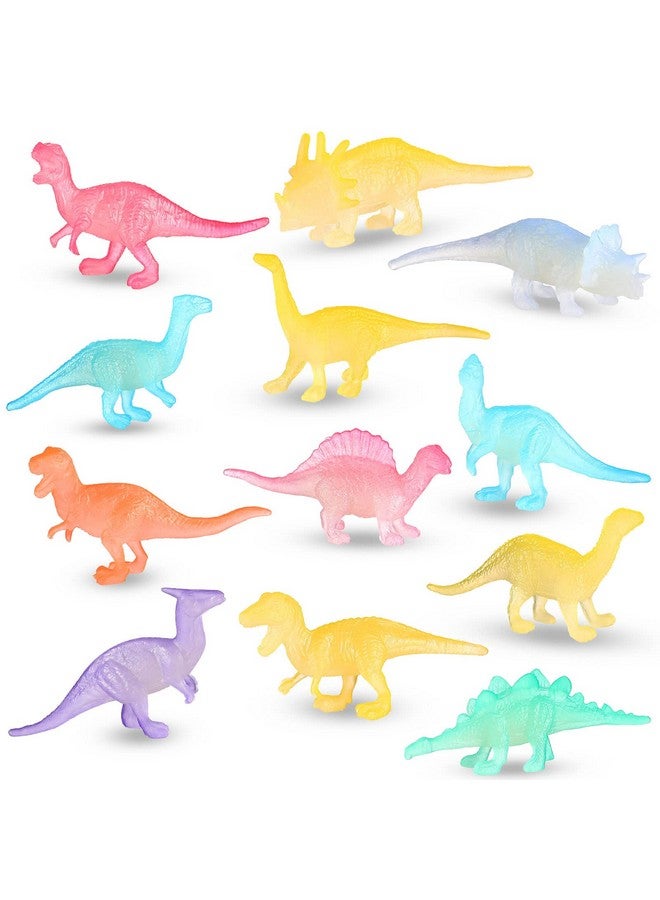 Skylety Mini Dinosaurs Toys 12 Pcs Glow In Dark Dino Figures Colorful Dinosaur Party Favors Realistic Dinosaur Cupcake Toppers Glowing Party Dinosaur Decorations For Birthday Party Goody Bag Pinata Egg Filler  - Image 2