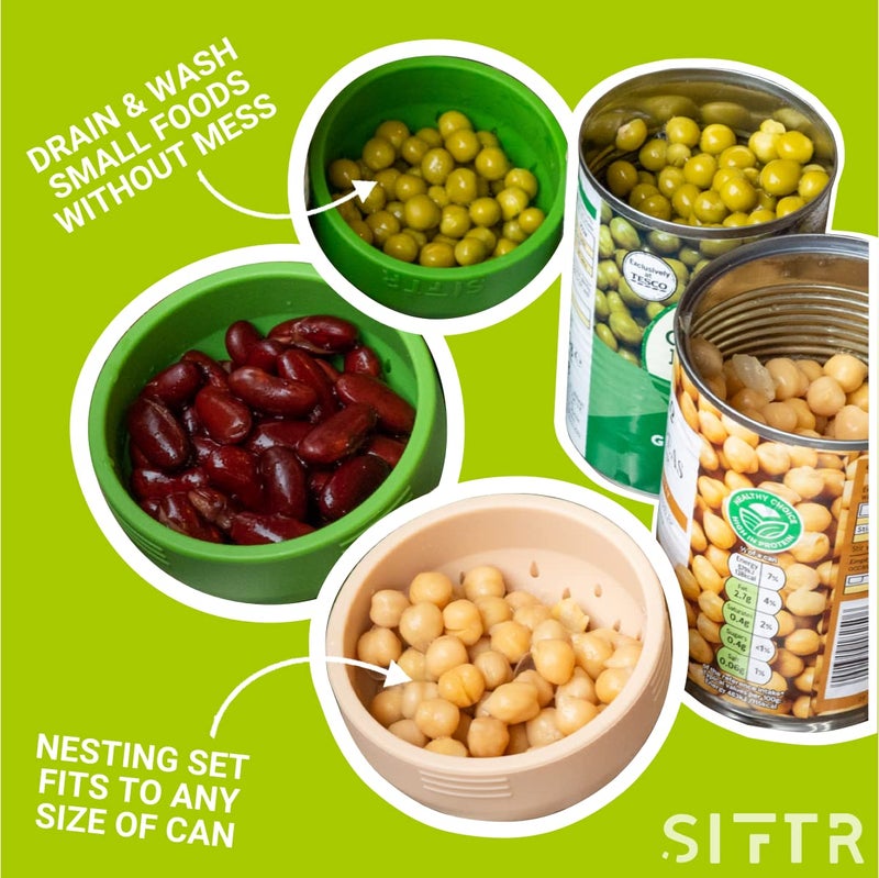 SIFTR (GREEN) Nesting Can Strainer Mini Colander Set - Space Saving Small Colanders and Strainers - Multi Use Kitchen Gadget - Silicone Can Strainer - Image 5