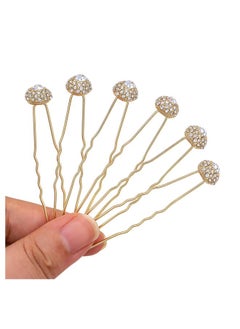 Ammei Headpiece Bridal Hair Pins Set Of 6 Bobby Pins Style With Sparkly Rhinestone For Wedding Parties (Gold)  - Image 1