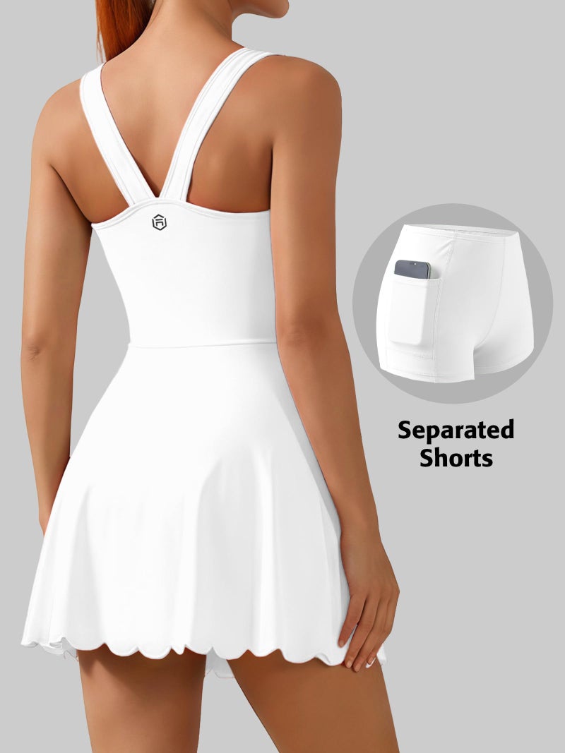 ATTRACO Women? Athletic Dress with Removable Bra Tennis Dress Golf Skirt Workout Outfits White S - Image 4