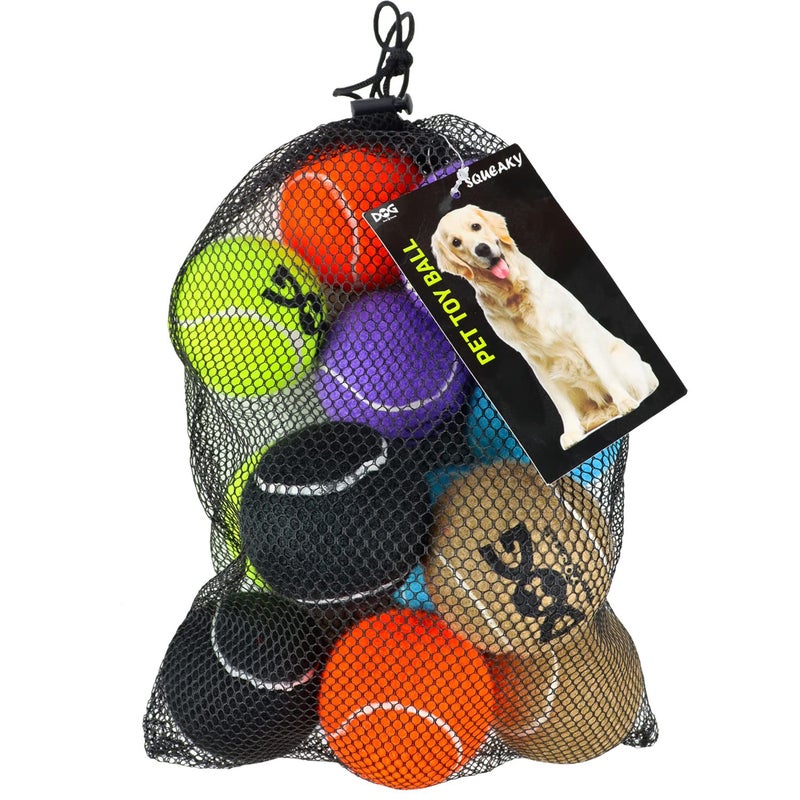 insum Squeaky Tennis Balls for Dogs Colorful Easy Catching Pet Toy Balls 12 Pack (2.5inch-6colors) - Image 1