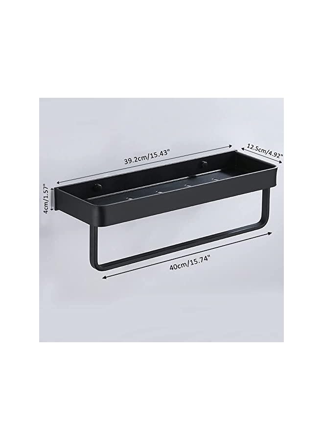 Raxoom Bathroom Shower Shelf, Wall Mounted Bathroom Shelf with Towel Bar Stainless Steel Floating Shelves For Bathroom, Black - Image 4