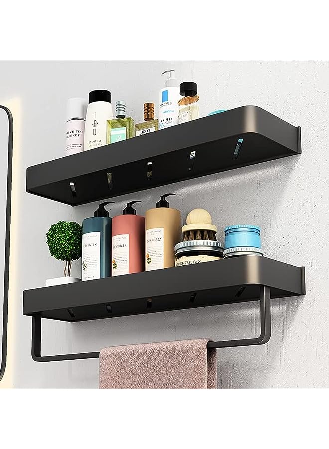 Raxoom Bathroom Shower Shelf, Wall Mounted Bathroom Shelf with Towel Bar Stainless Steel Floating Shelves For Bathroom, Black - Image 5
