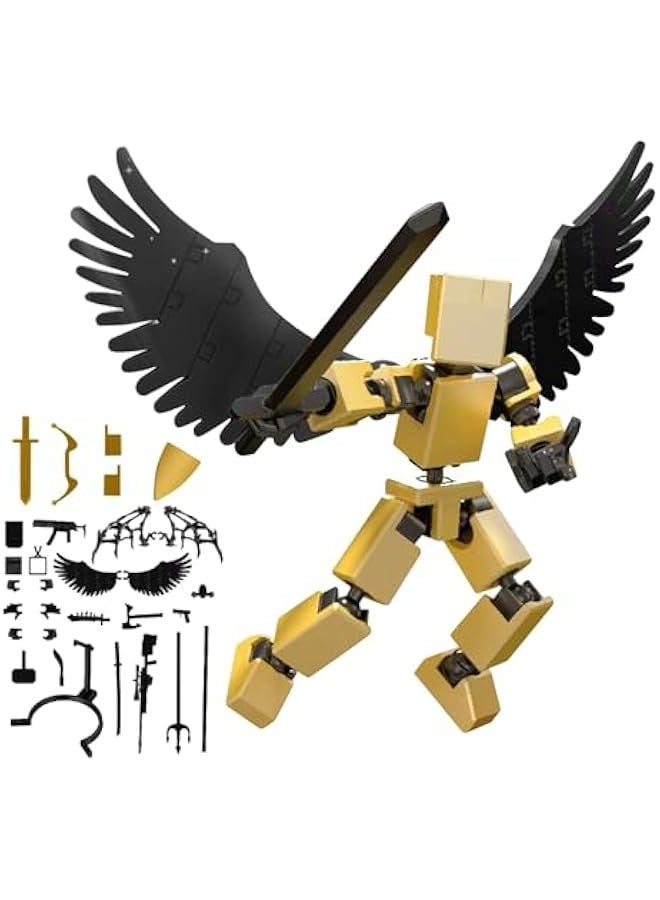 مجسم شخصية ميني هيب هوب T13 مع حامل واجنحة، عبوة ملحقات غنية، مجسم شخصية لاكي 13 ار اند بي، روبوت متحرك متعدد المفاصل، نموذج من بلاستيك PVC لتزيين سطح المكتب - Image 1