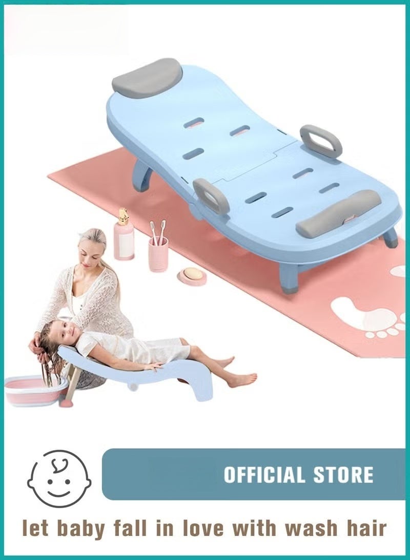 هوكور كرسي استحمام من ببيو للأطفال مع كوب استحمام وغسيل الشعر ودش استحمام للأطفال الرضع، مقعد استحمام لغسل الشعر للأطفال، كرسي صالون شطف شعر الأطفال - Image 1