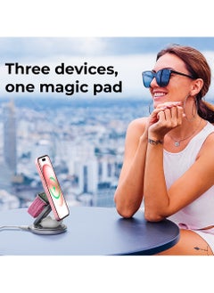 glassology 3 in 1 Wireless Charger, 360 Magnetic Fast Wireless Charging Pad, Compatible with iPhone 15/14/13/12/SE/11, Apple Watch, Earbuds Grey  - Image 2