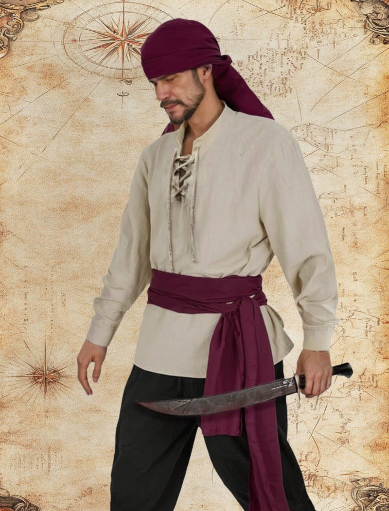 Verceco Mens Pirate Costume Outfit Renaissance Costume Men Medieval Outfit With Pirate Pants Shirts Sash Accessories (khaki, Medium) - Image 2