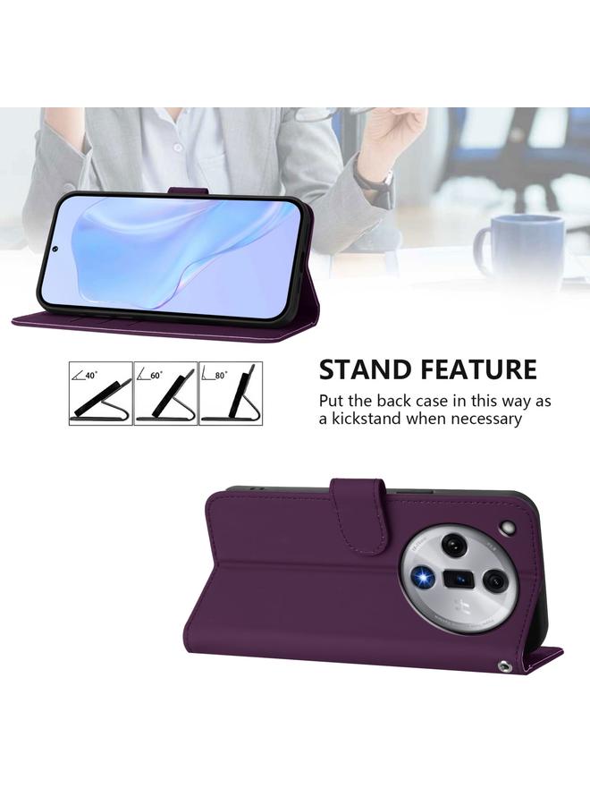 S-TOP Case For OPPO Find X7 Skin Feel Solid Color Leather Phone Case with Lanyard - Image 3