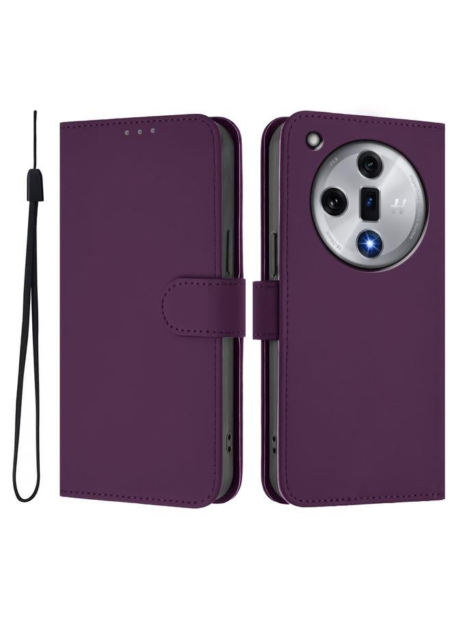 S-TOP Case For OPPO Find X7 Skin Feel Solid Color Leather Phone Case with Lanyard - Image 2