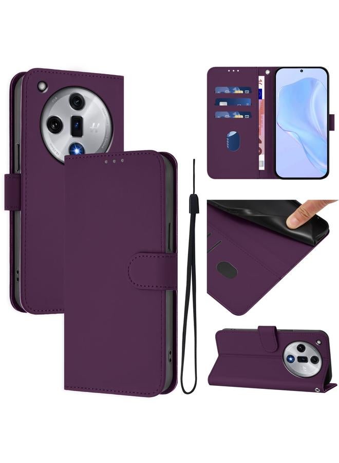 S-TOP Case For OPPO Find X7 Skin Feel Solid Color Leather Phone Case with Lanyard - Image 1