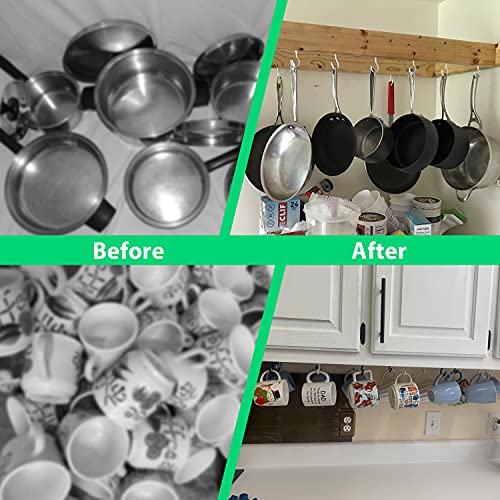 Etoolia 12 Pcs Ceiling Hooks for Hanging Plants, Cups, Utensils and Christmas String Lights, 1-1/4 inch Vinyl Coated Screw-in Plant and Cup Hooks for Wooden and Drywall with Anchors - White & Black - Image 4
